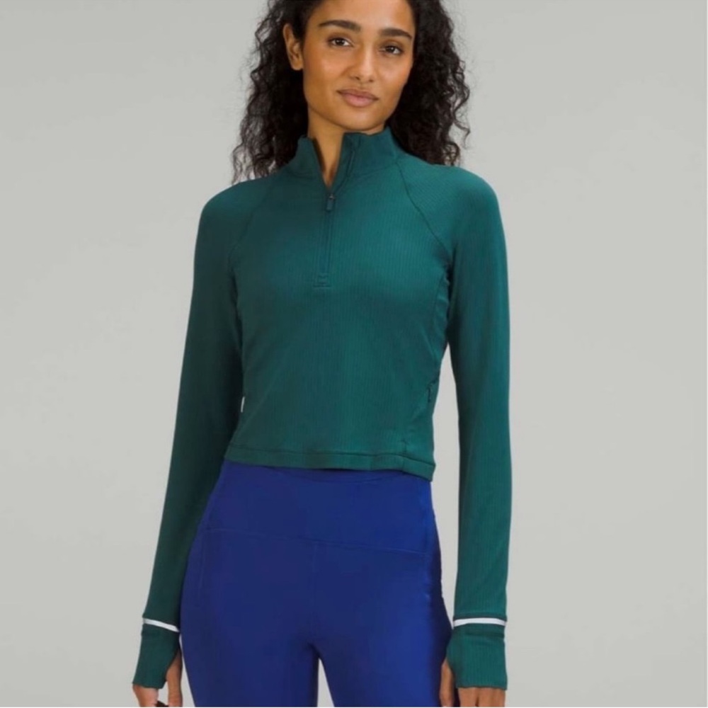 Lululemon Athletica Green Fitted Crop Top with Mandarin Collar